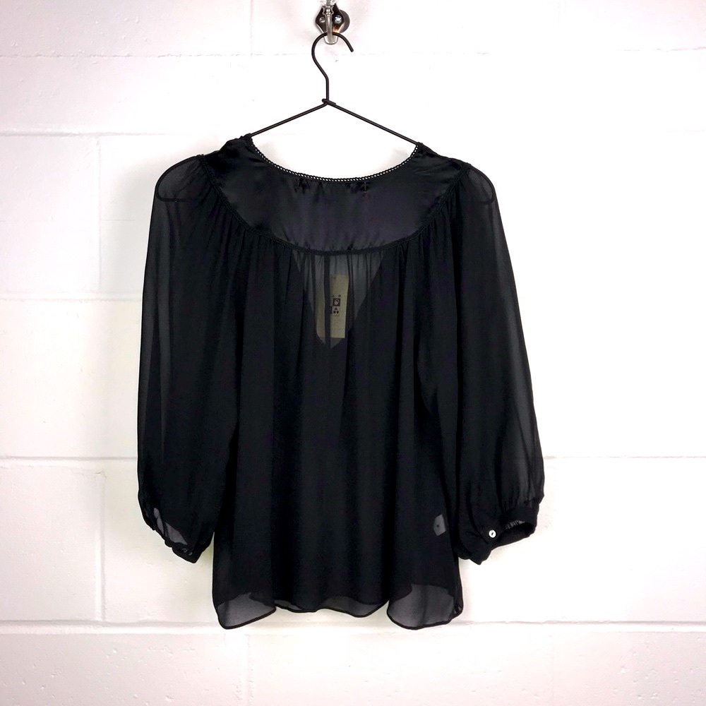 NWT Max Studio Sheer Tuxedo Blouse Black Silk Size Medium - Picture 7 of 8